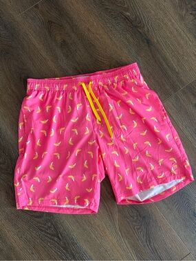 Tipsy Elves Pink Banana Peel Print Stretch Swim Shorts Trunks